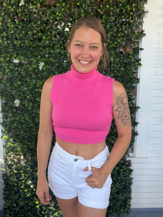 Pink Sleeveless Turtleneck Top