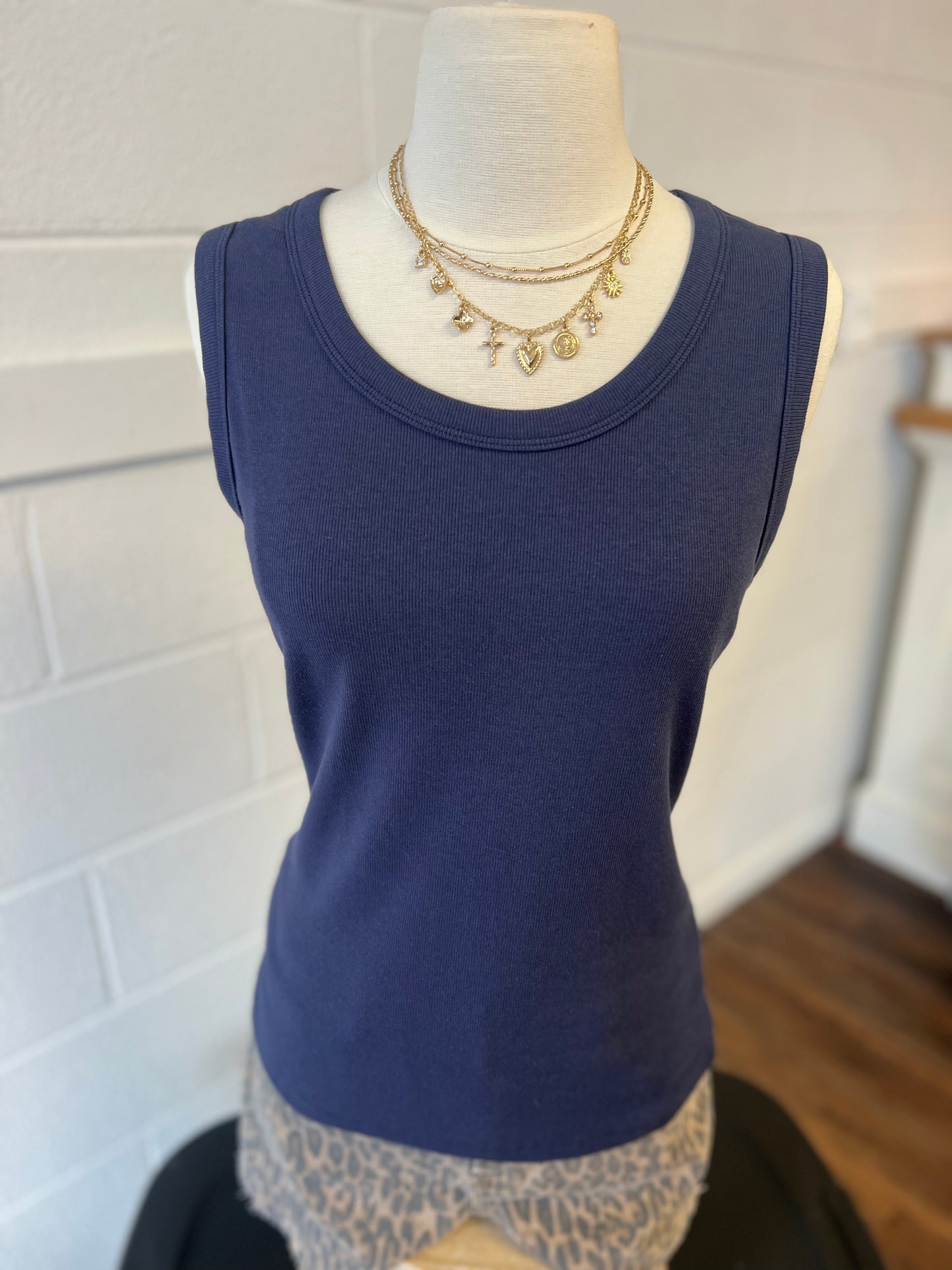 Navy Round Neck Layering Tank