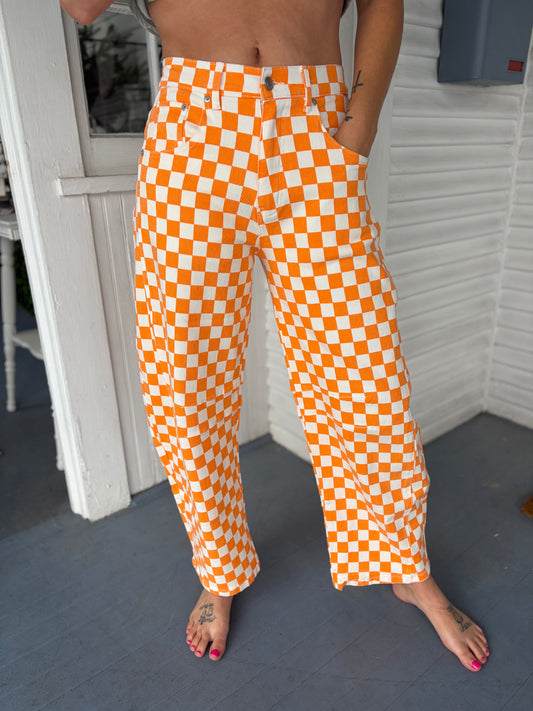 Gameday Checkered Barrel Jeans