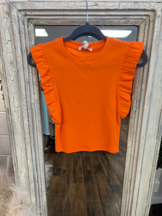Ribbed Ruffle Cap Sleeve Top