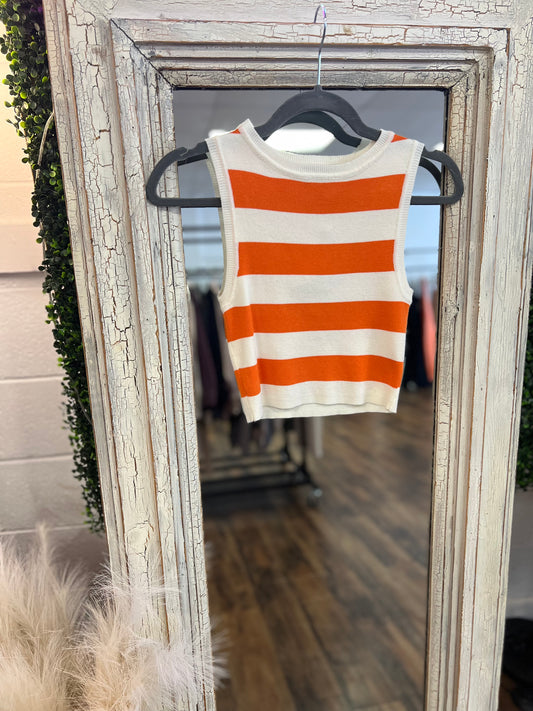 Orange/White Striped Sleeveless Top