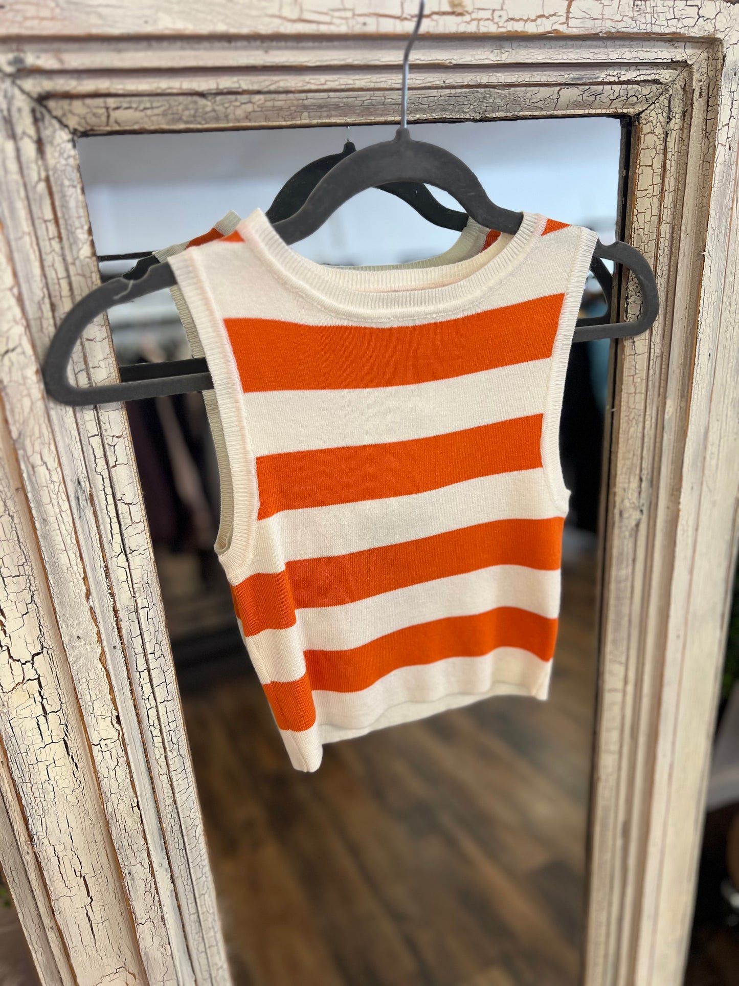 Orange/White Striped Sleeveless Top