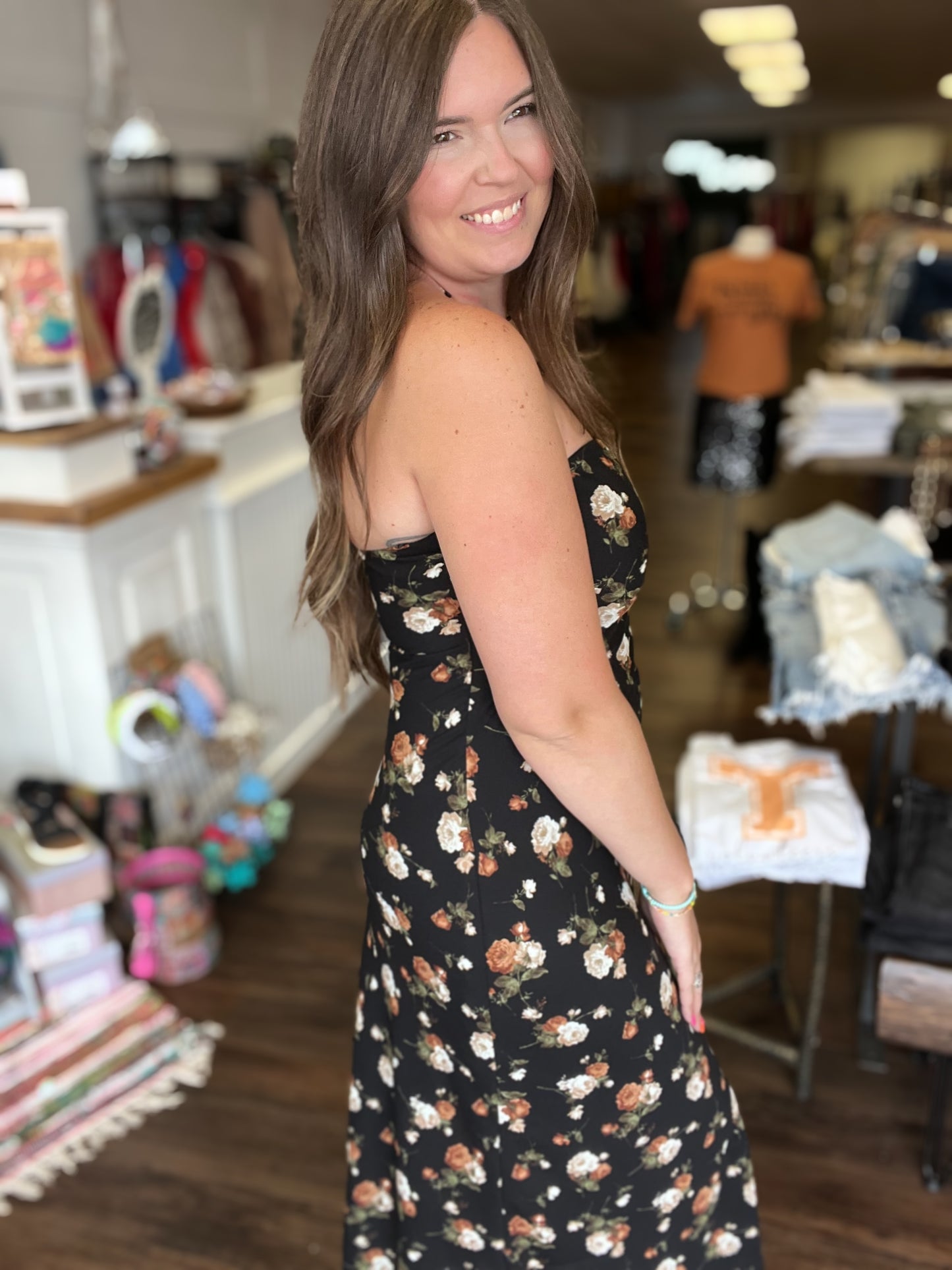 Strapless Floral Dress