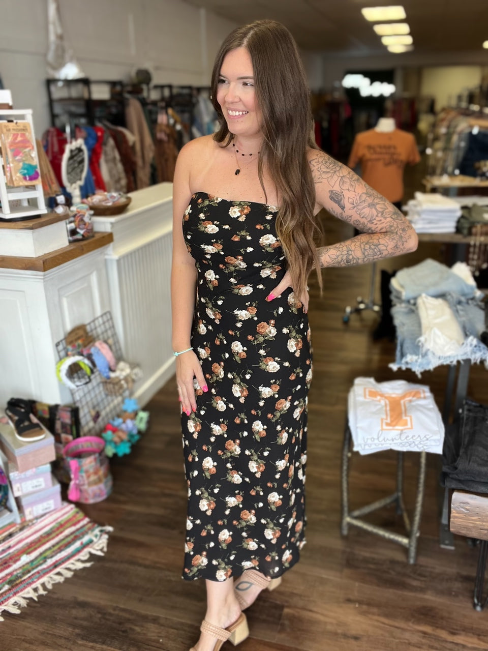 Strapless Floral Dress