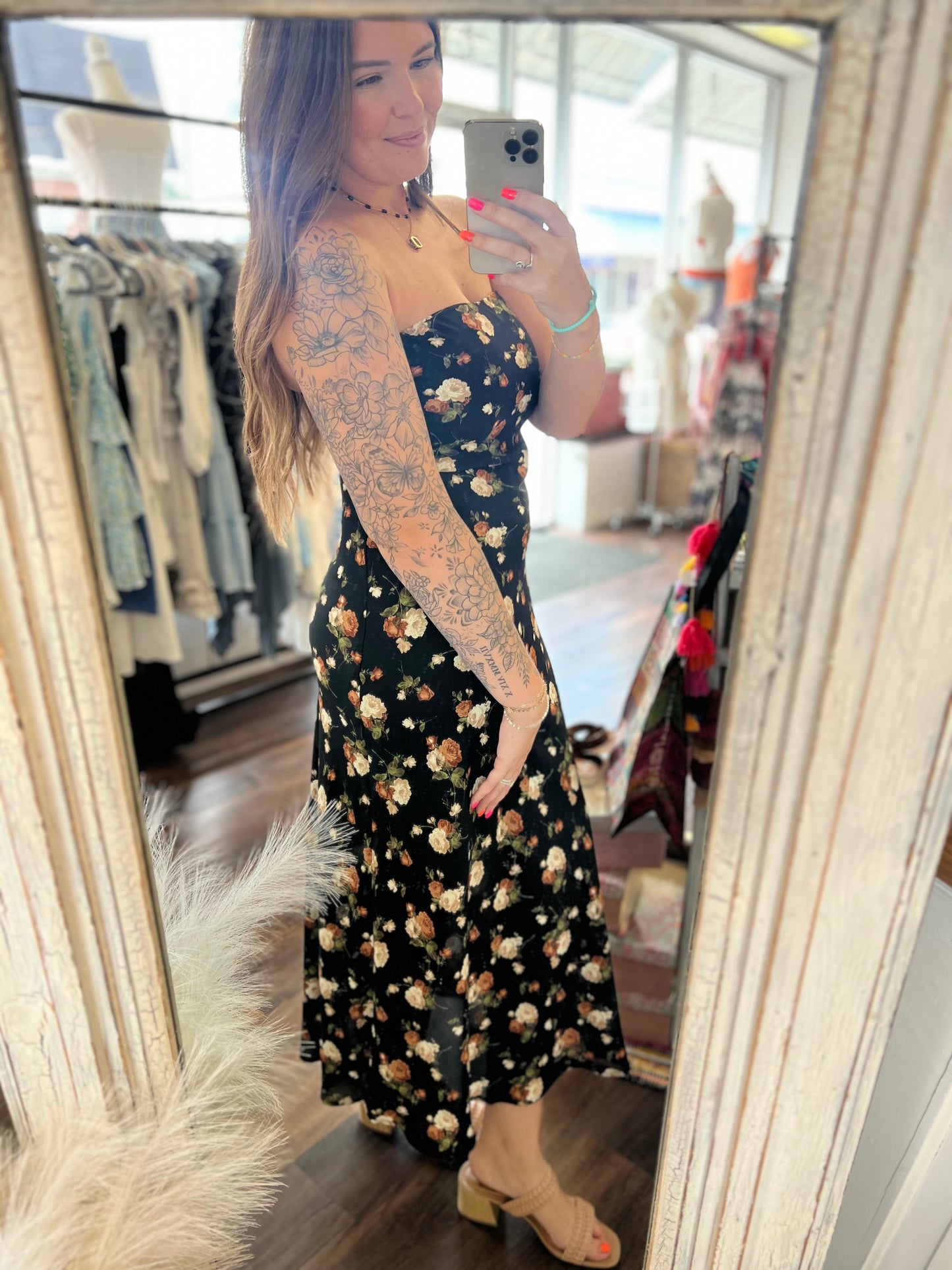 Strapless Floral Dress