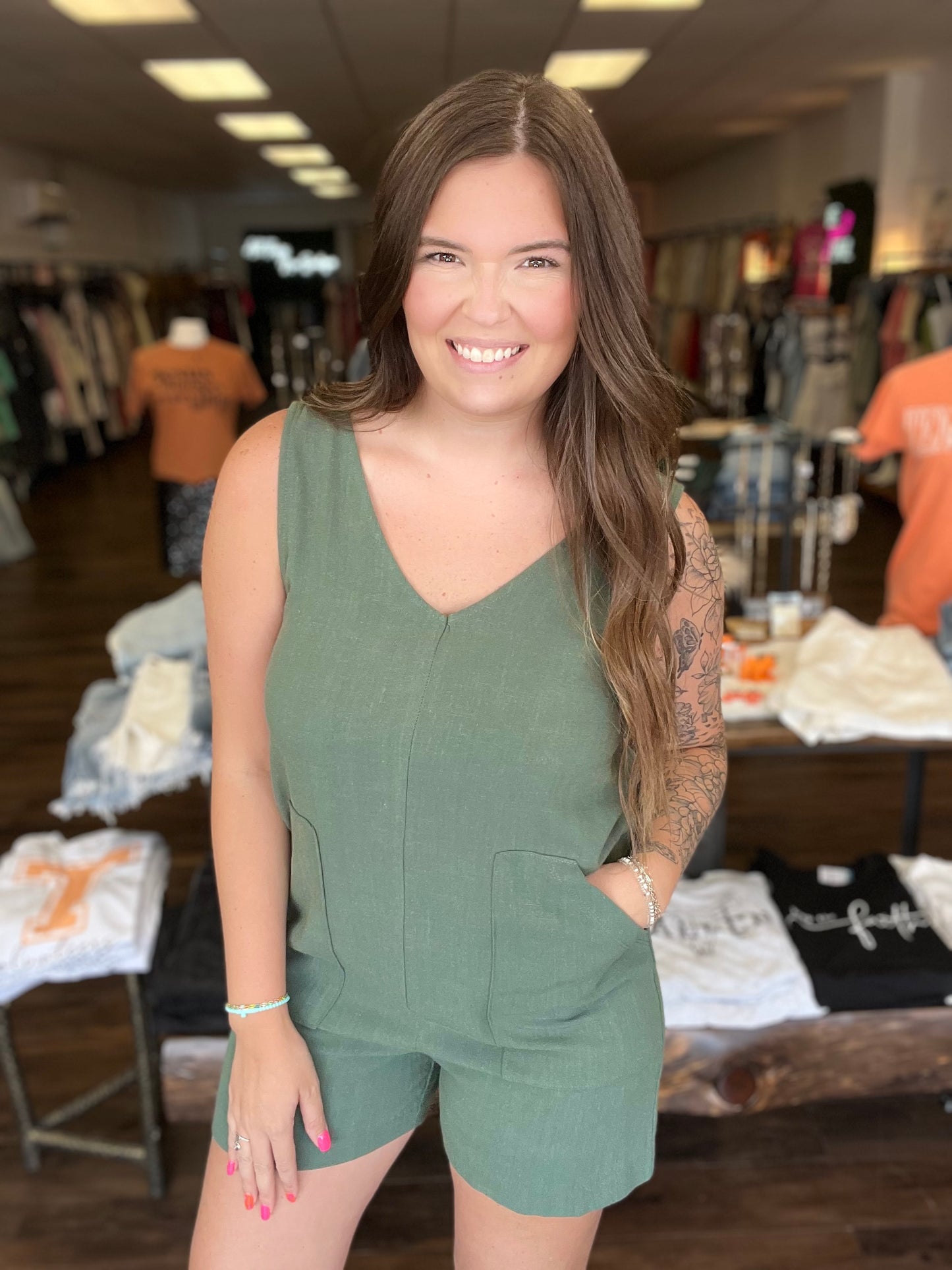 Grey Green Romper