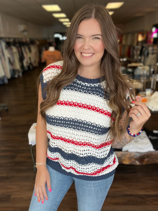 Red, White and Blue Sweater