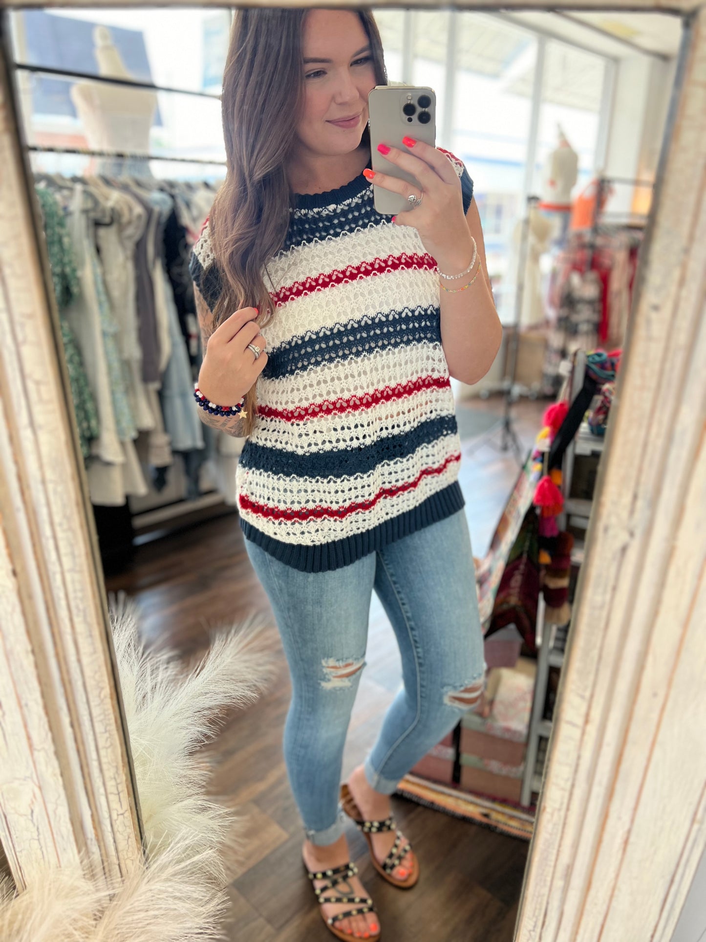 Red, White and Blue Sweater