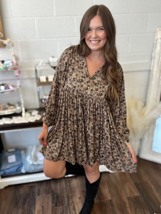 Brown Floral Mini Dress