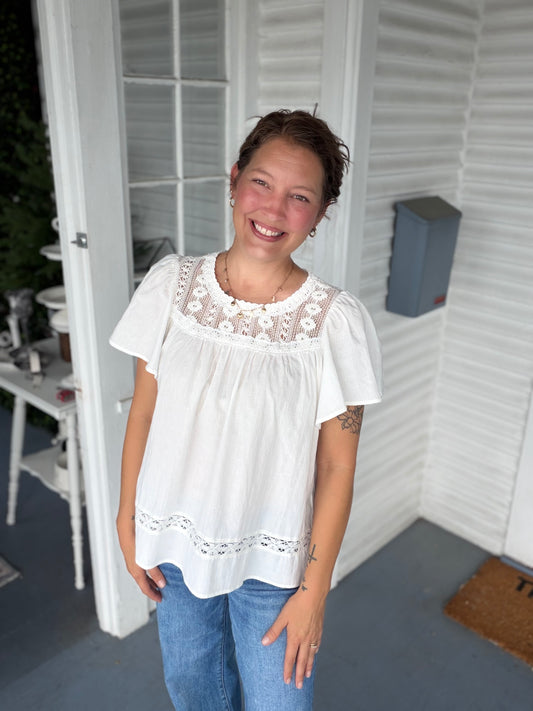 Ivory Lace Detailed Blouse