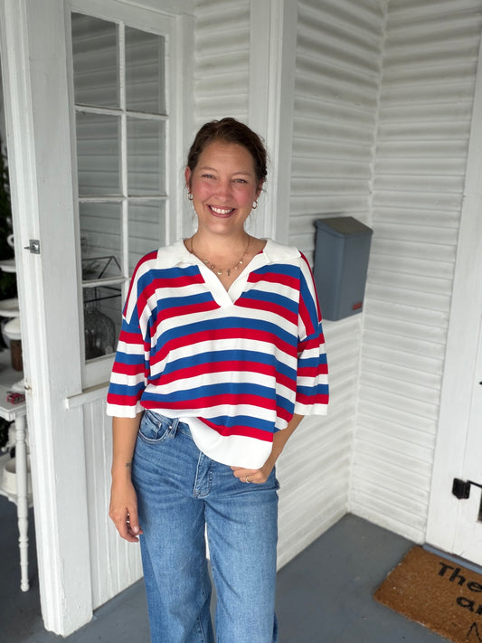 Americana Striped Lightweight Sweater Top