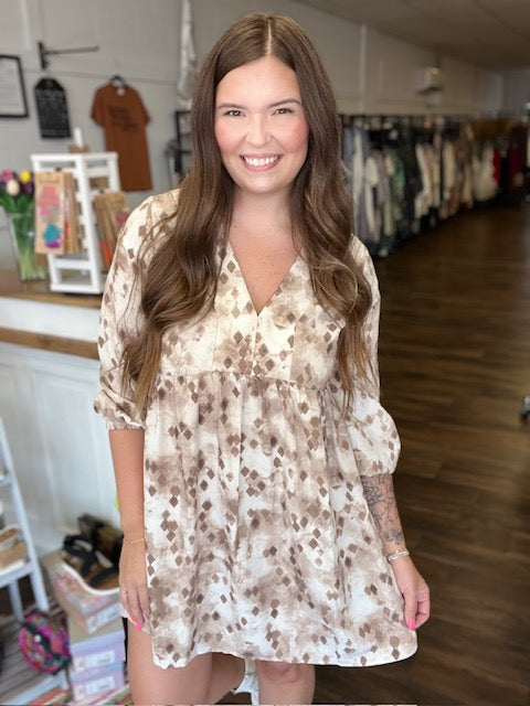 Tan Diamond Print Dress