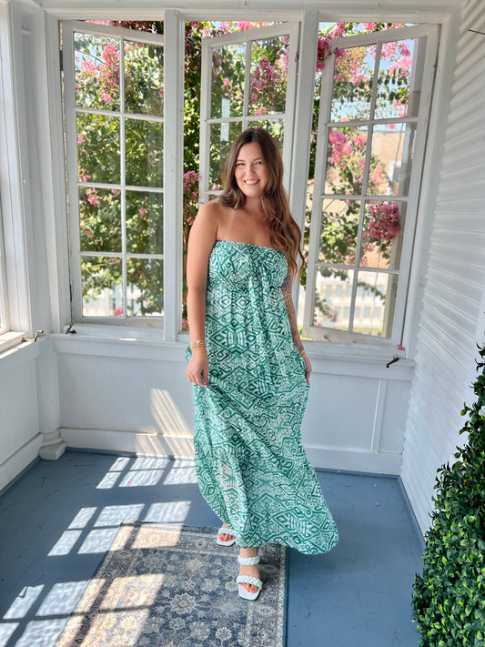 Green Tropical Maxi Dress