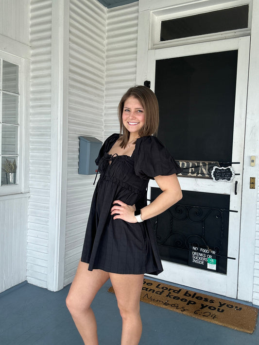 Black Puff Sleeve Romper