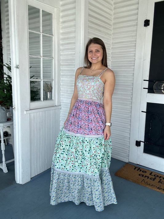 Floral Colorblock Maxi Dress