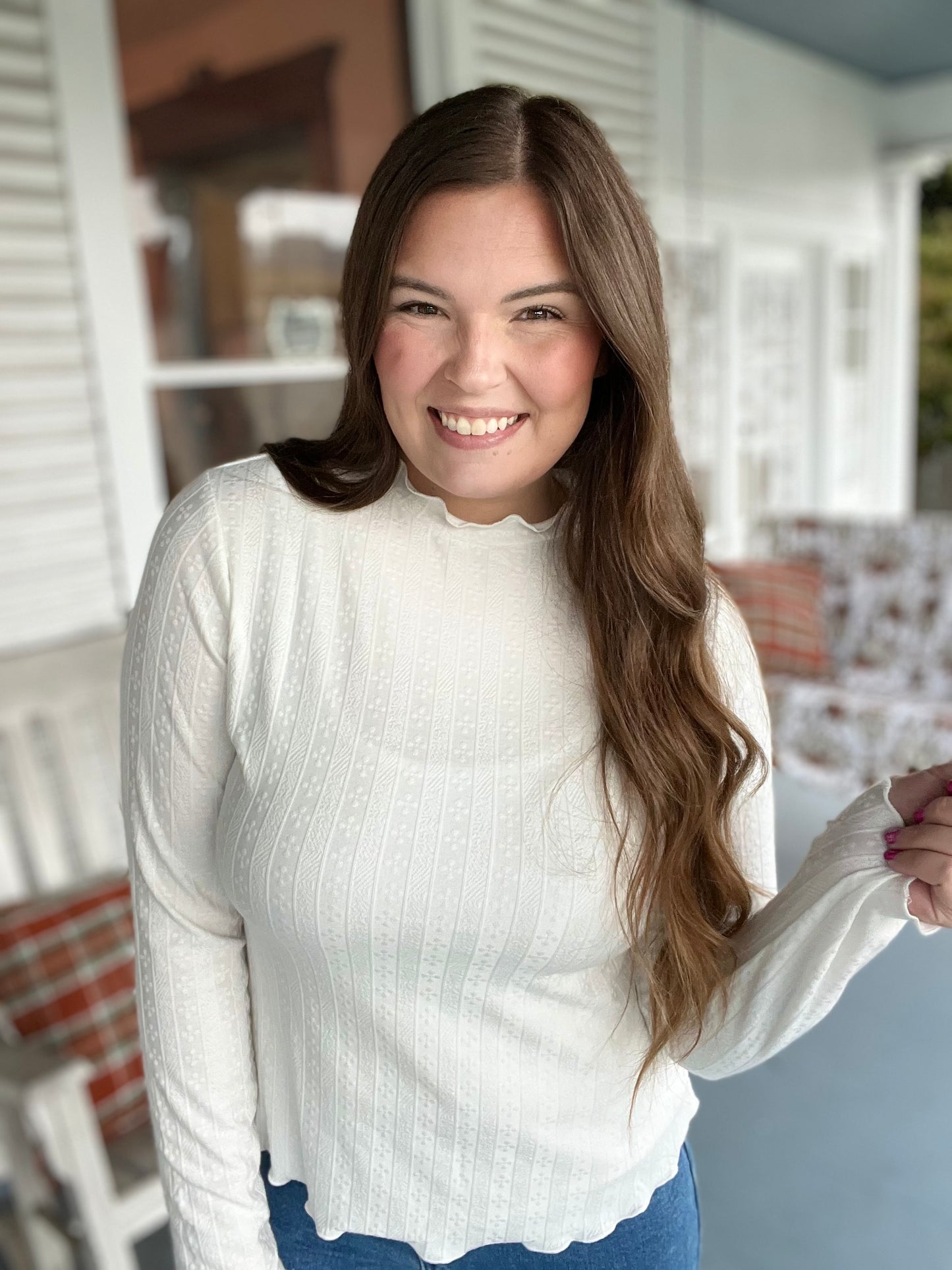 Textured Floral Long Sleeved Top