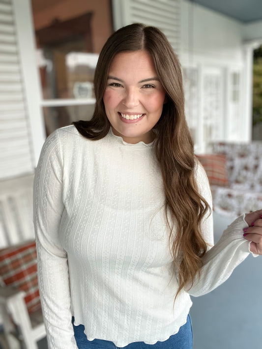 Textured Floral Long Sleeved Top