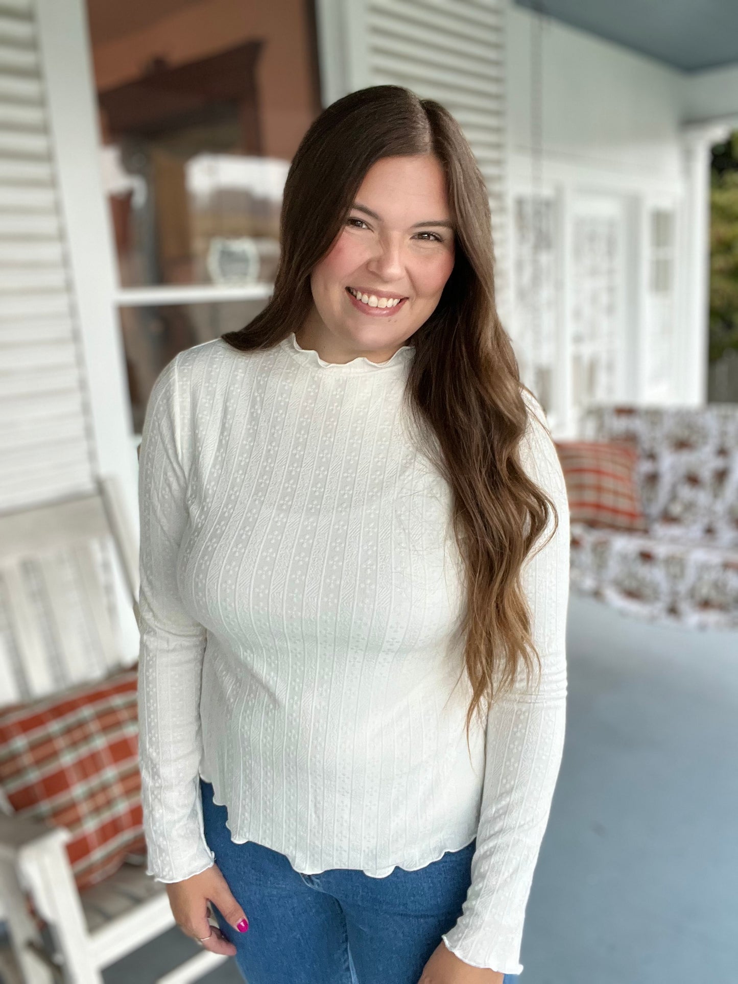 Textured Floral Long Sleeved Top