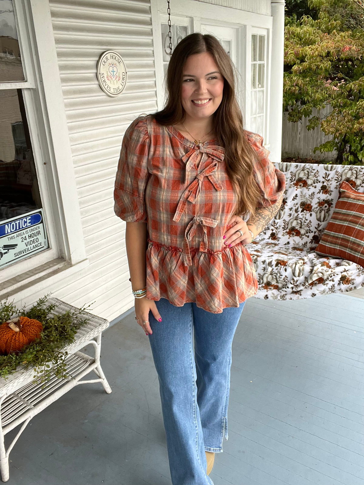Plaid Bow Top