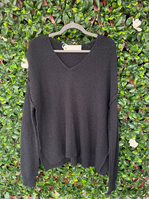 Black Vneck Knit Sweater