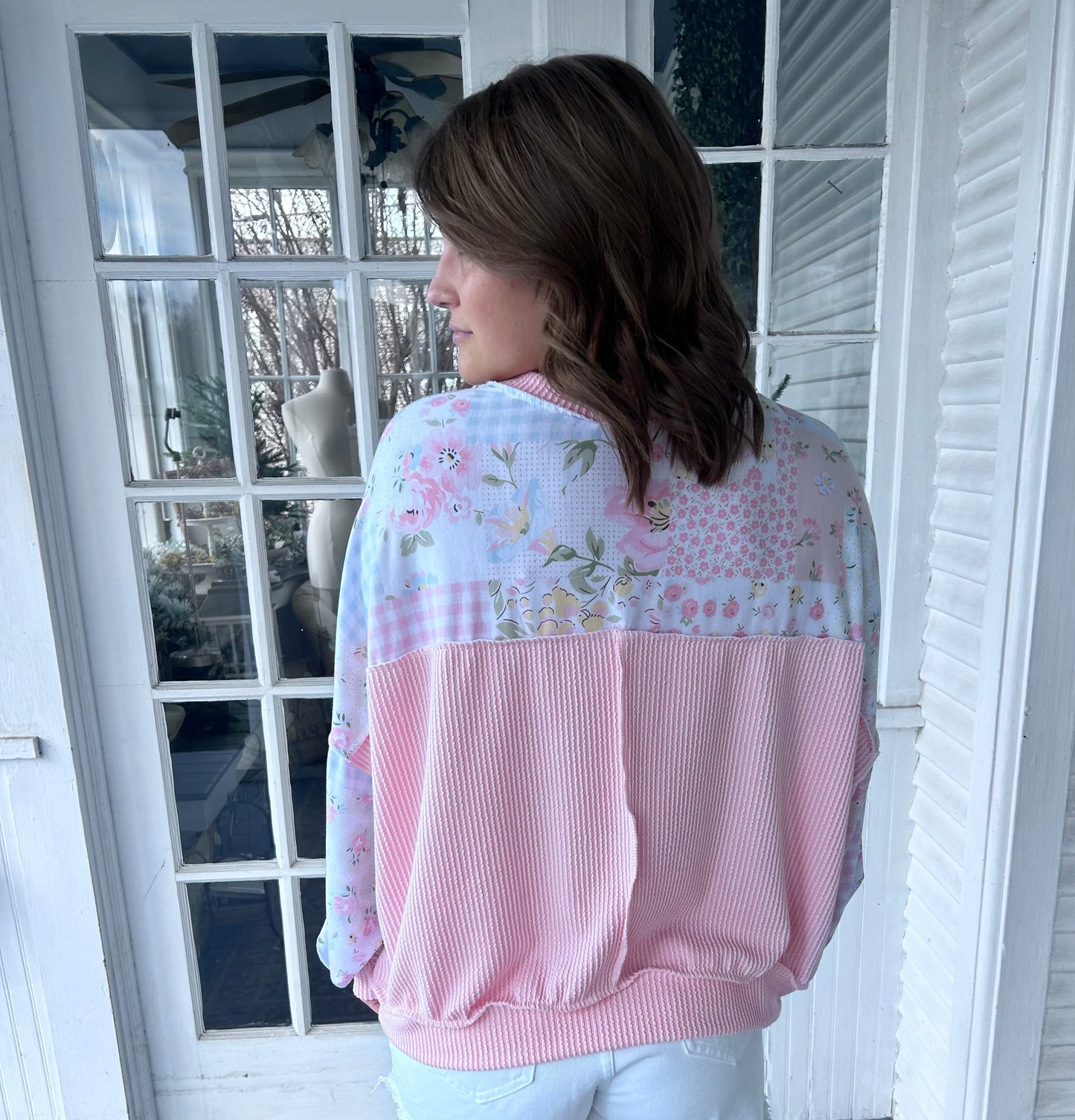 Drop Shoulder LS Patchwork Crewneck