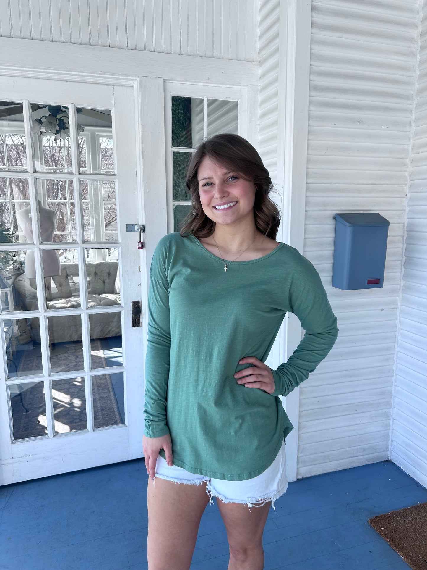 Green LS Round Neck Top