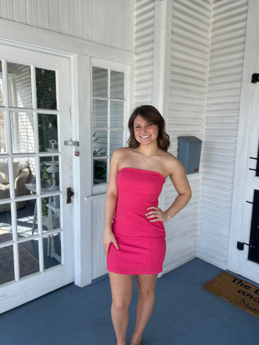Strapless Pink Textured Mini Dress
