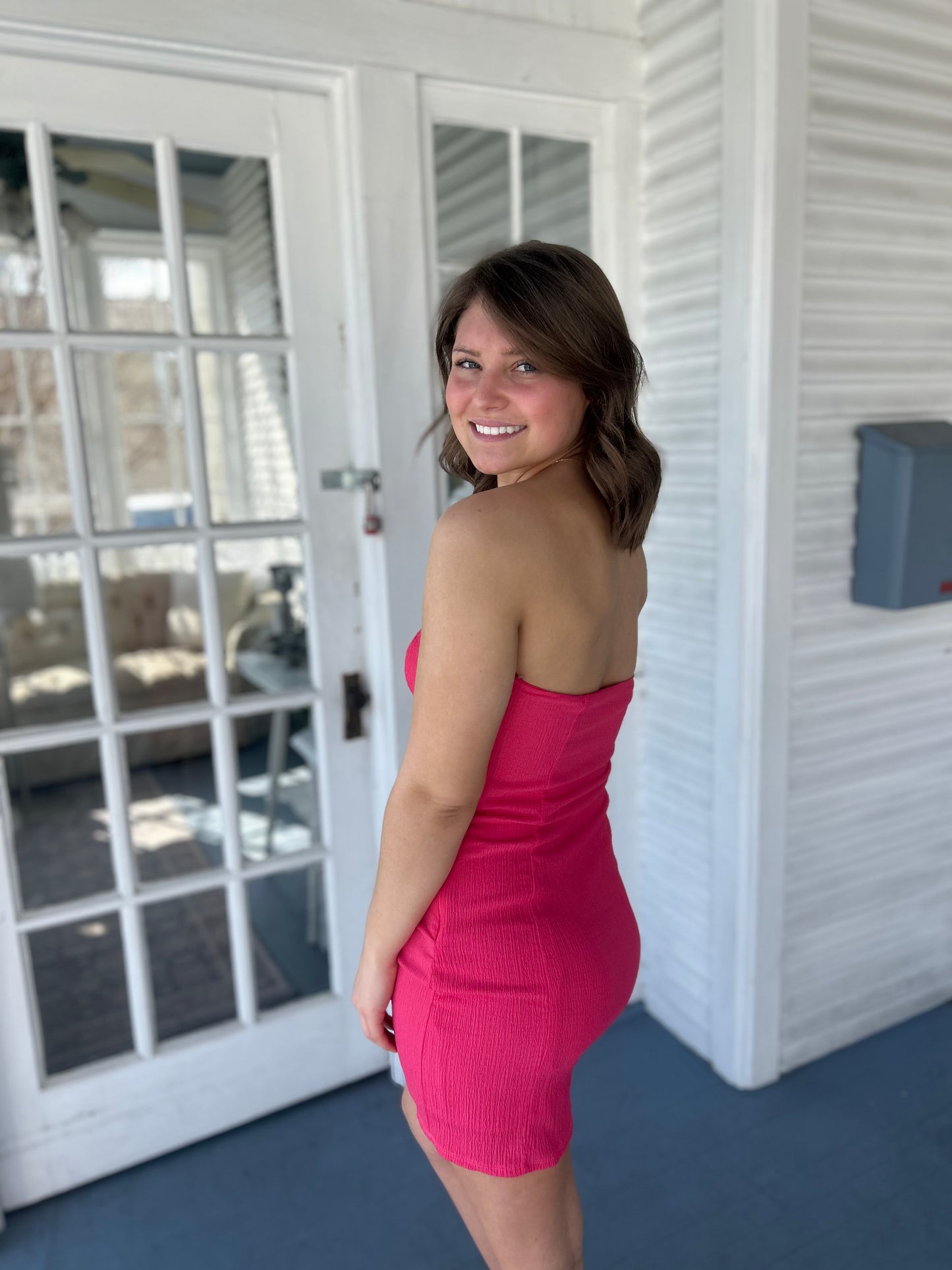 Strapless Pink Textured Mini Dress