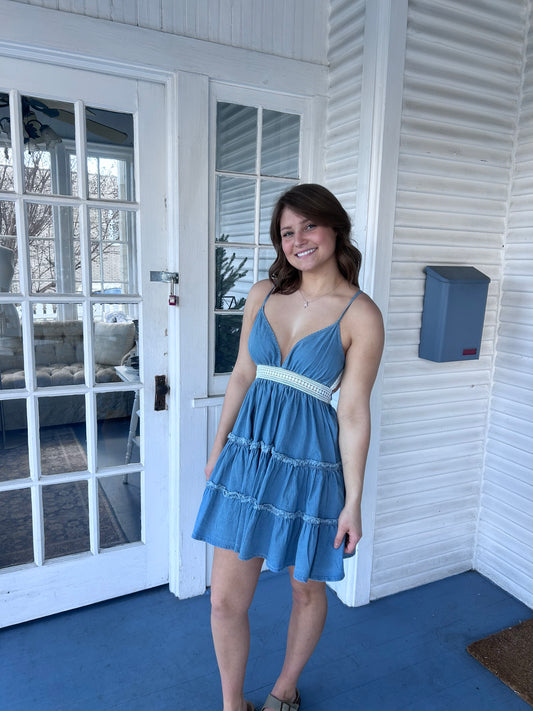 Denim Halter Mini Dress