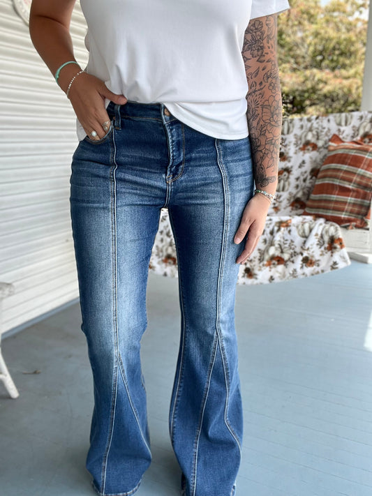 High Rise Front Seam Flare Jeans