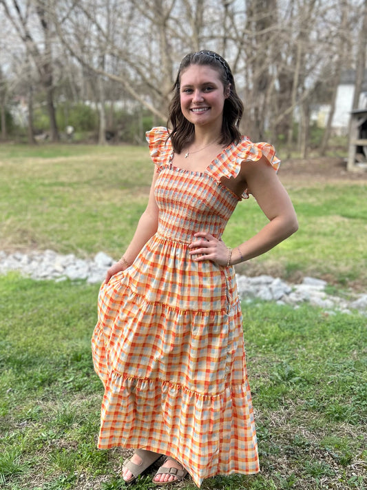 Gingham Print Maxi Dress