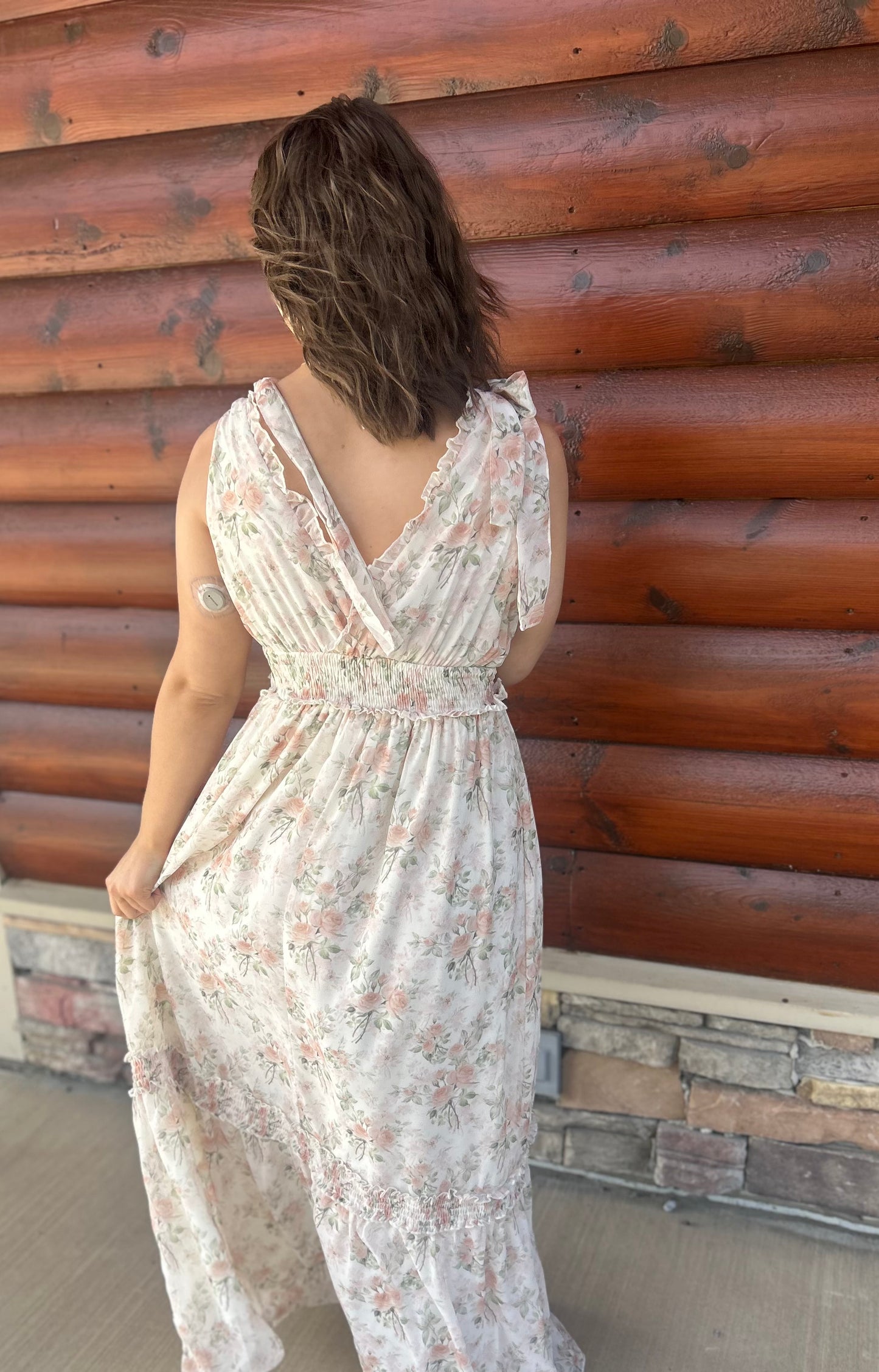 Tie Shoulder Ruffle Floral Maxi Dress