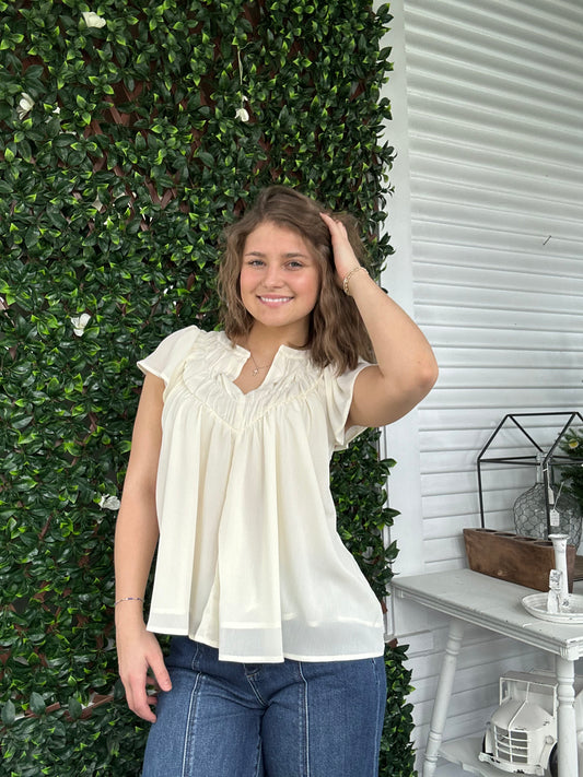 V-Neck Flutter Sleeve Blouse