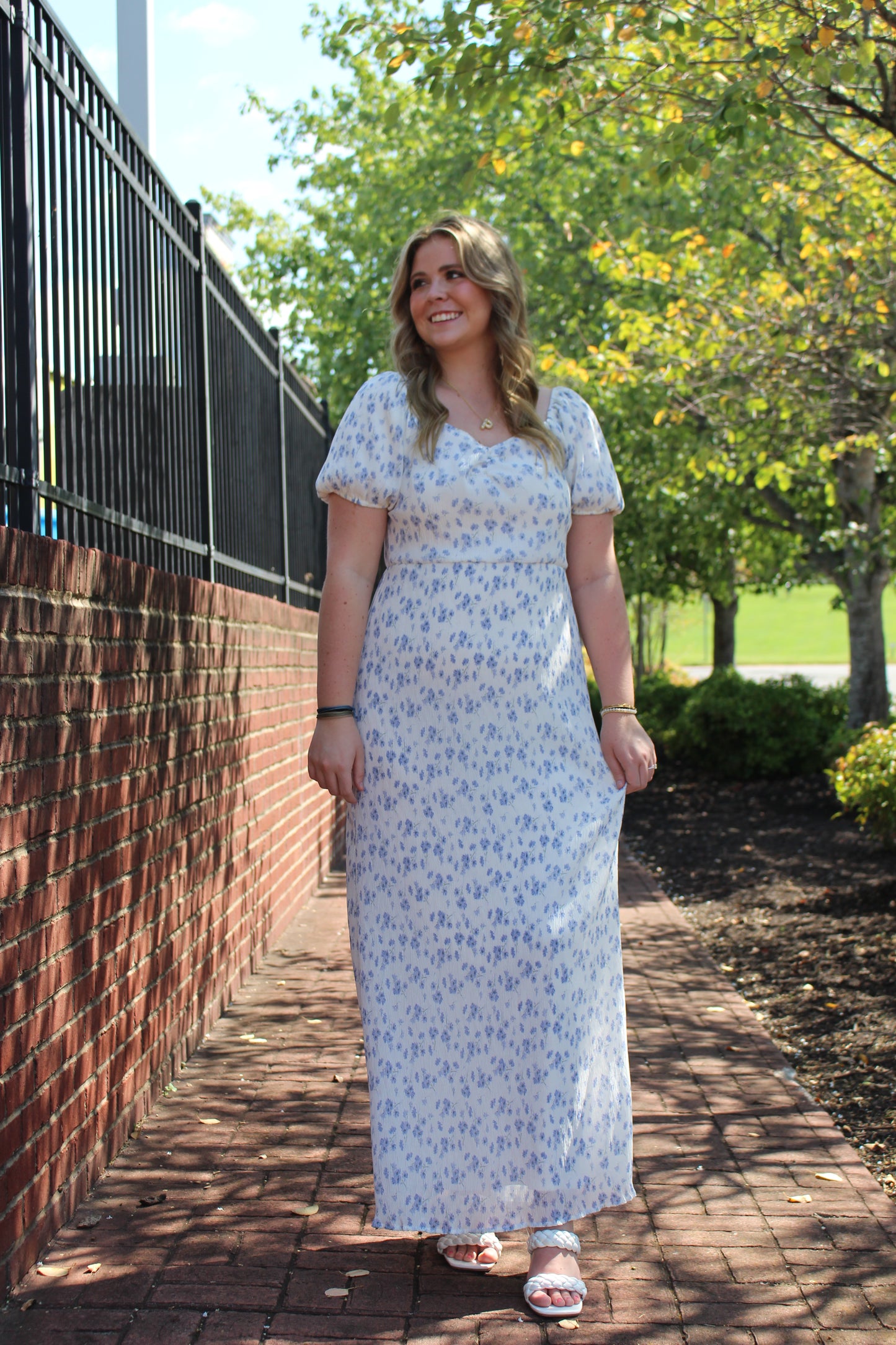 White/Blue Floral Dress