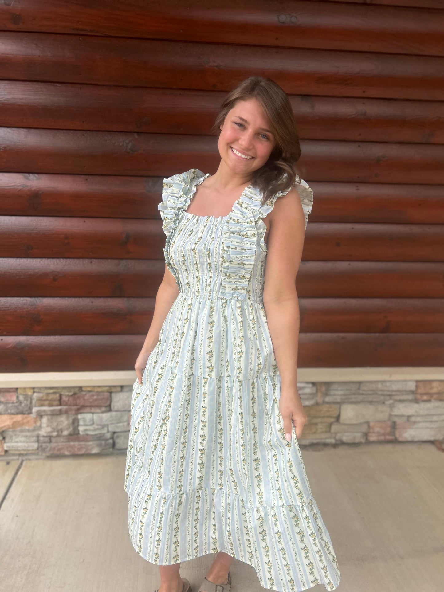 Floral Ruffle Smocked Midi