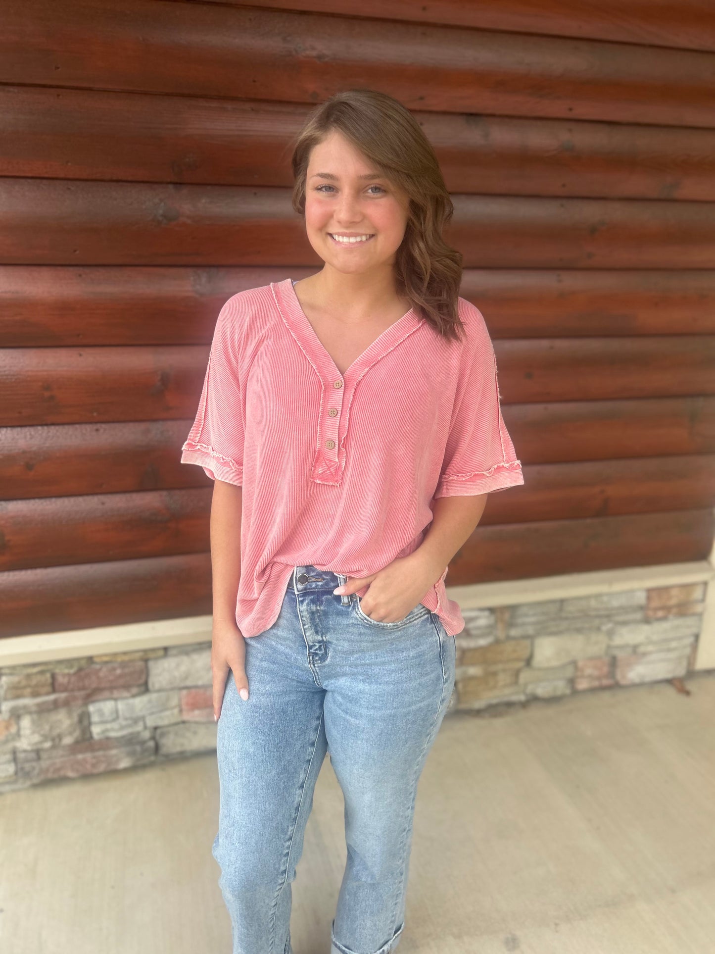 Coral Thermal Knit SS Top