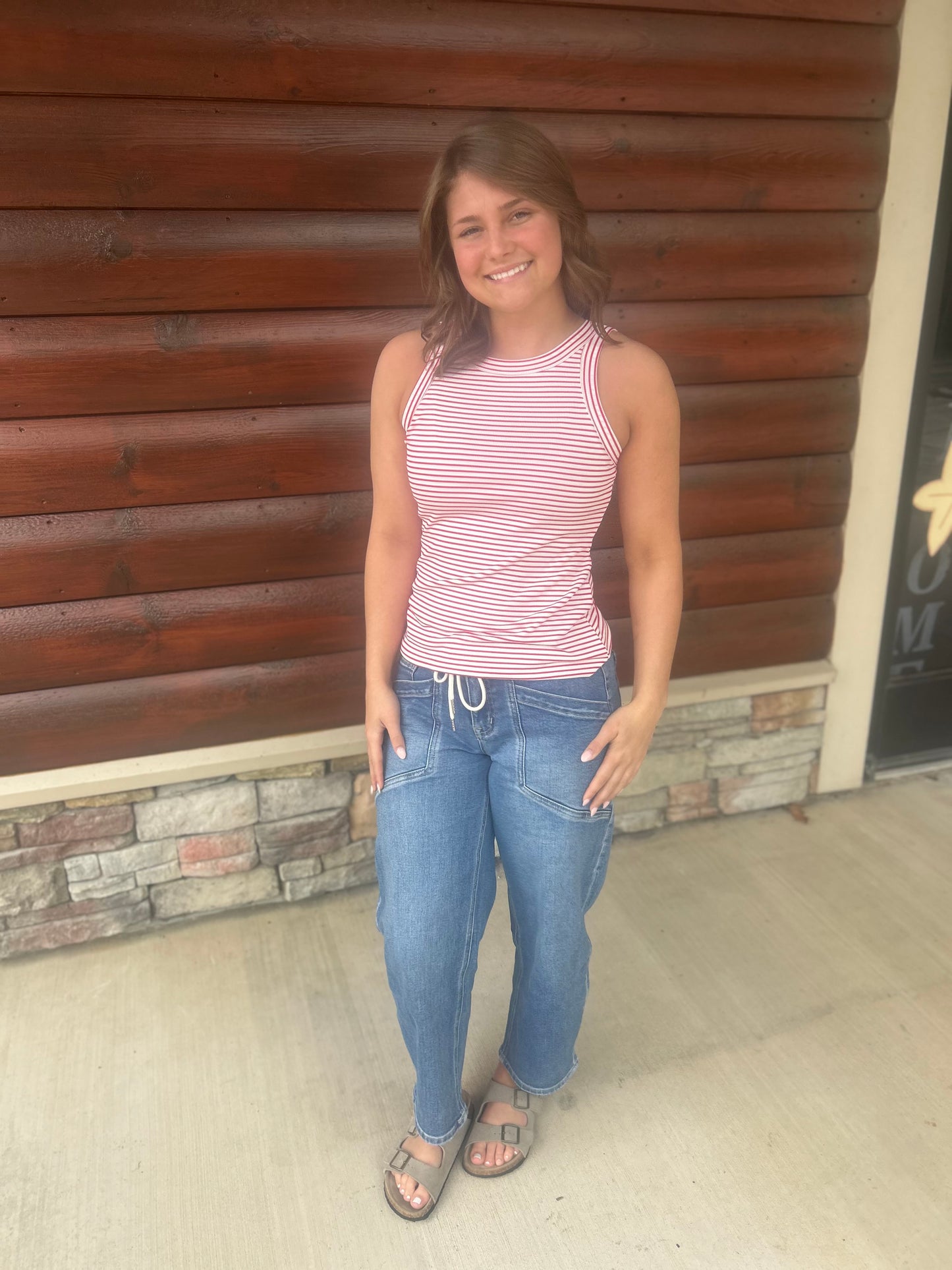 Ivory/Red Striped Tank
