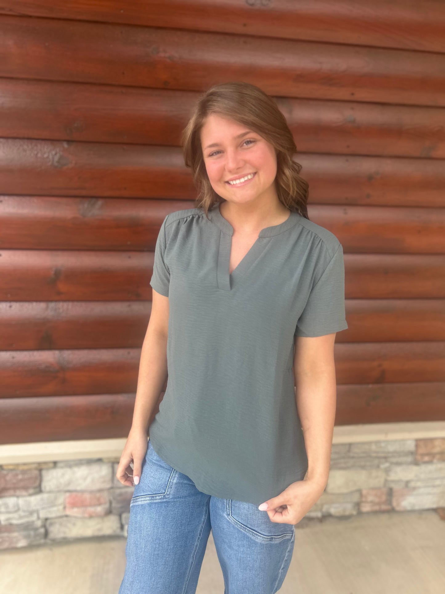 Airflow Woven Vneck Top