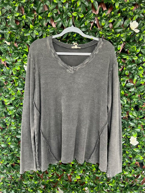 Mineral Washed Gray Long Sleeve Shirt