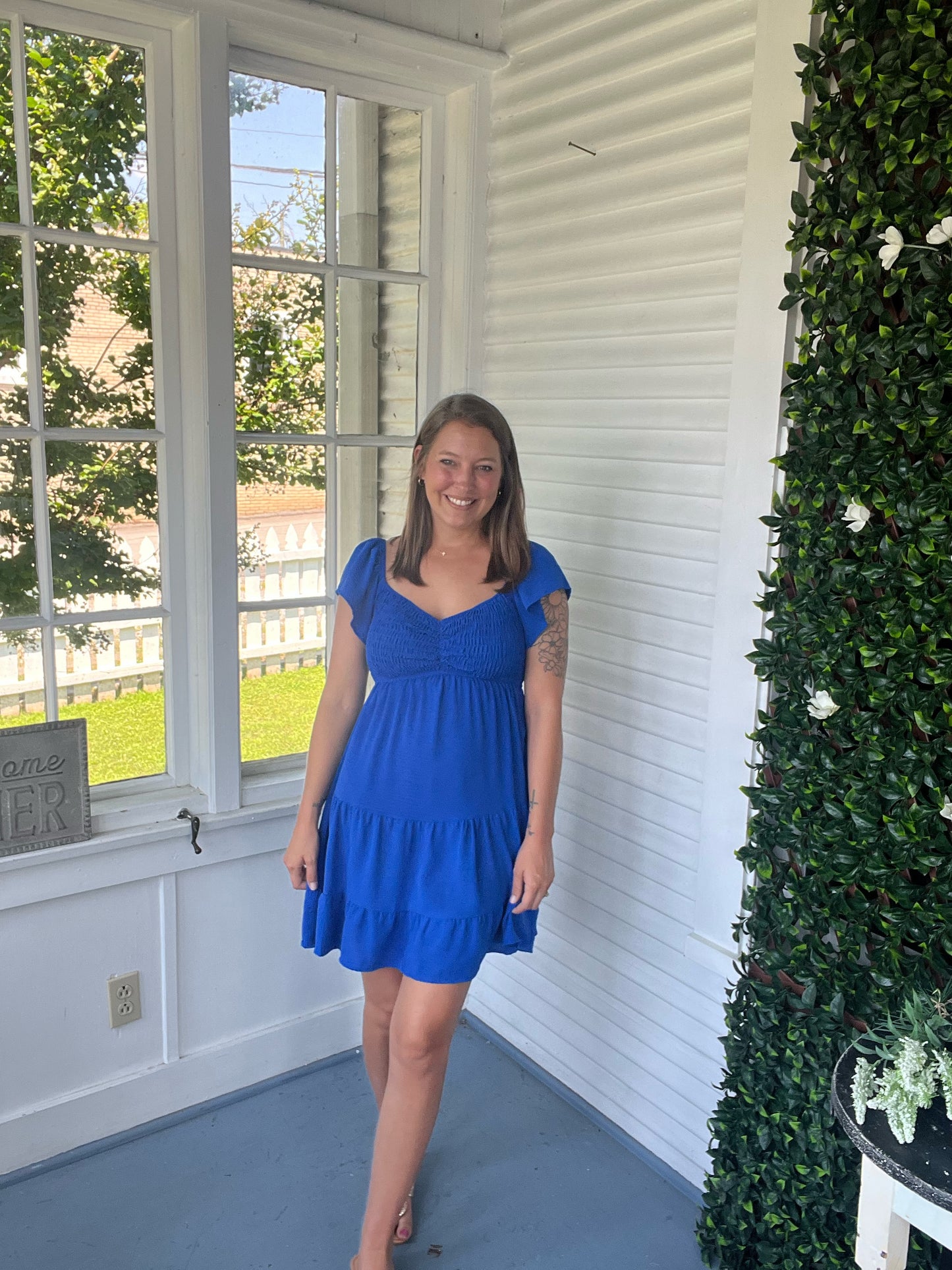 Smocked Flutter Sleeve Dress