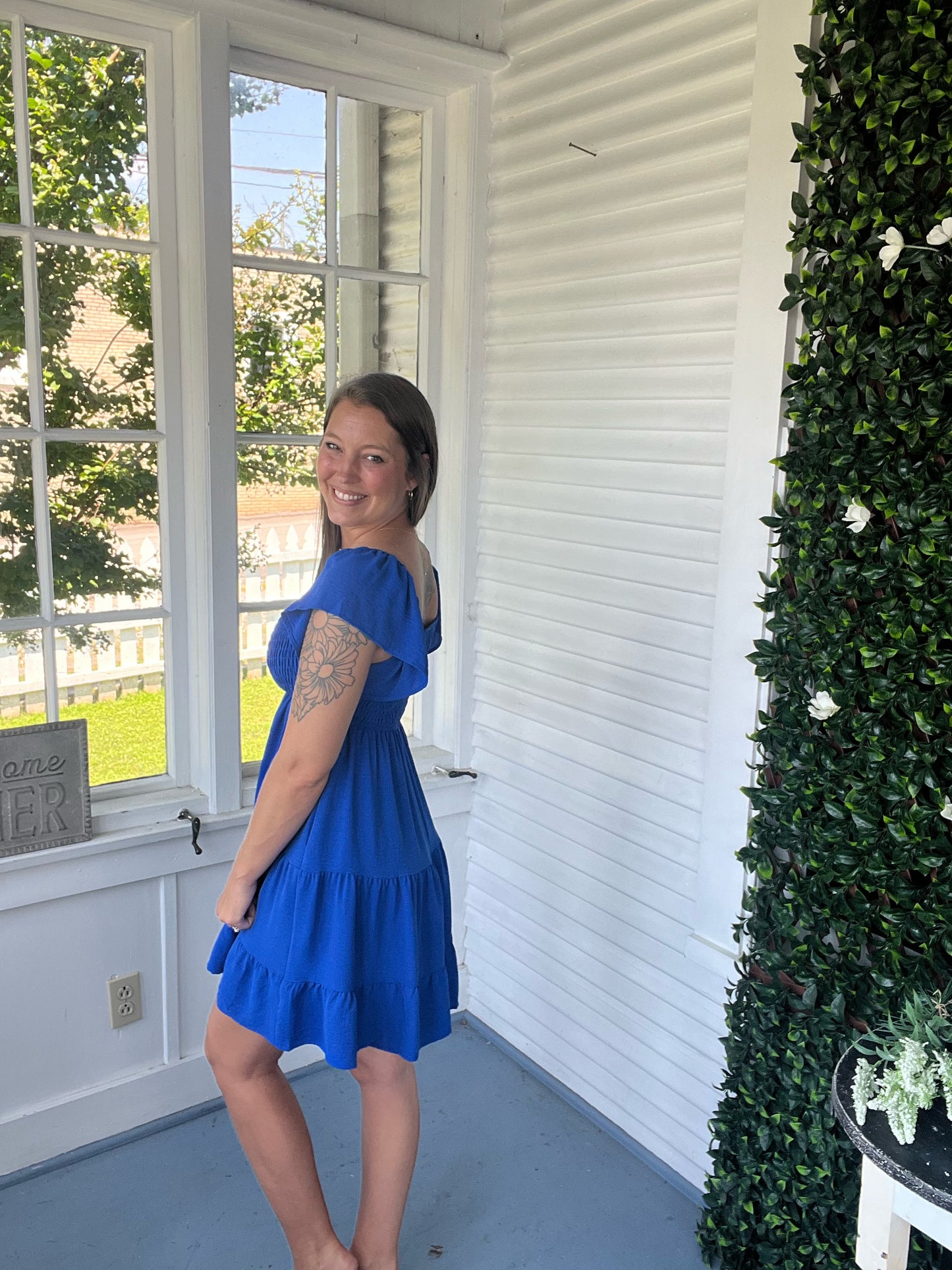 Smocked Flutter Sleeve Dress