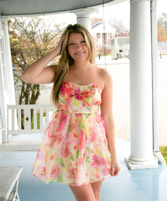A2-Floral Strapless Dress
