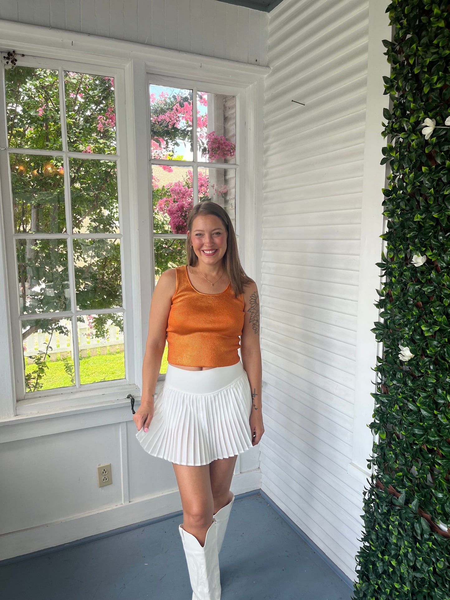 White Pleated Skort