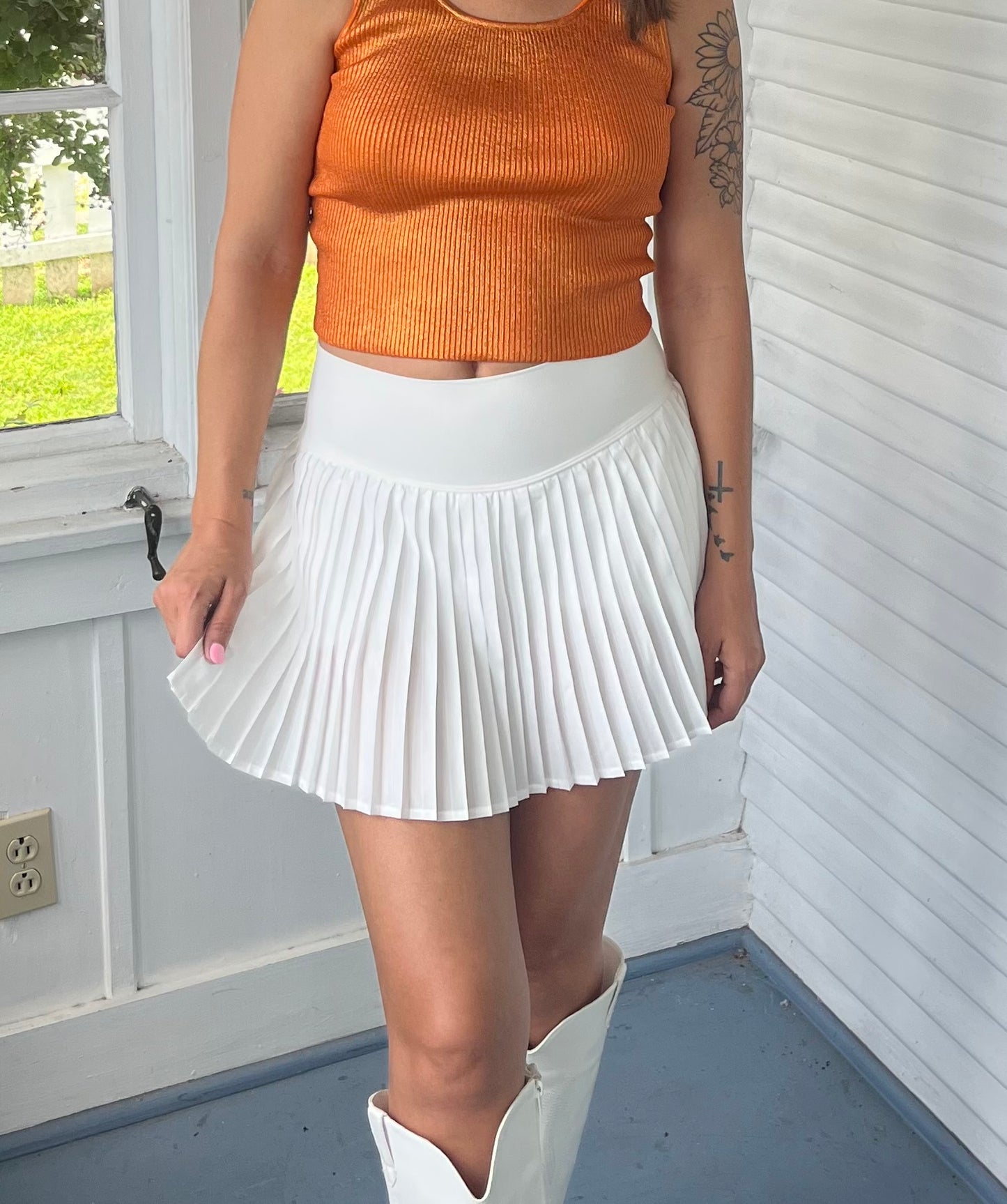 White Pleated Skort