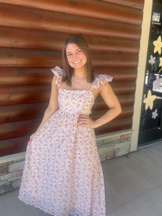 Floral Ruffle Strap Midi