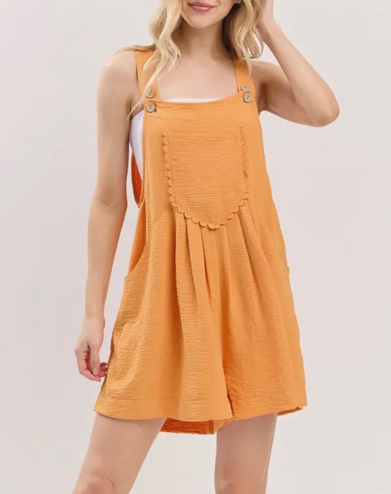 Scallop Pocket Strap Romper