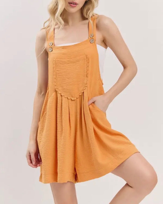 Scallop Pocket Strap Romper