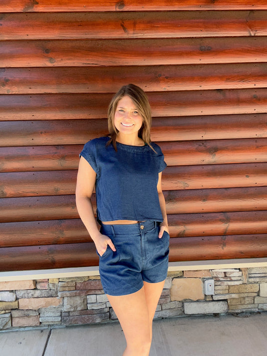 Dark Chambray HW Pintuck Shorts