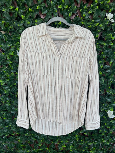 Long Sleeve Striped Linen Top