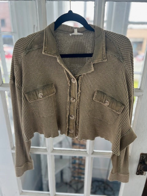 Long Sleeve Olive Cropped Shirt